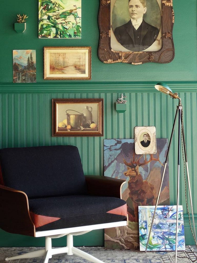 painted woodwork green living room