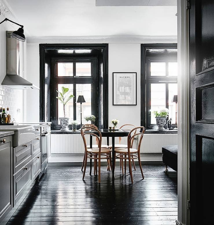 painted woodwork gray and black kitchen
