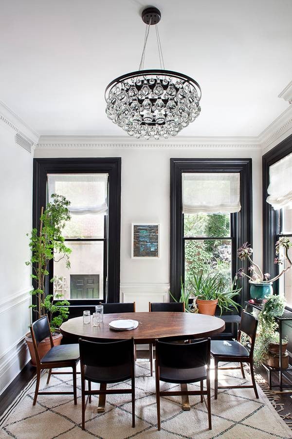painted woodwork black and white dining room