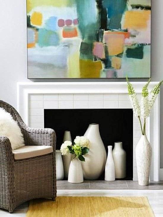 mantel decorating ideas for spring white living room colorful art on mantel