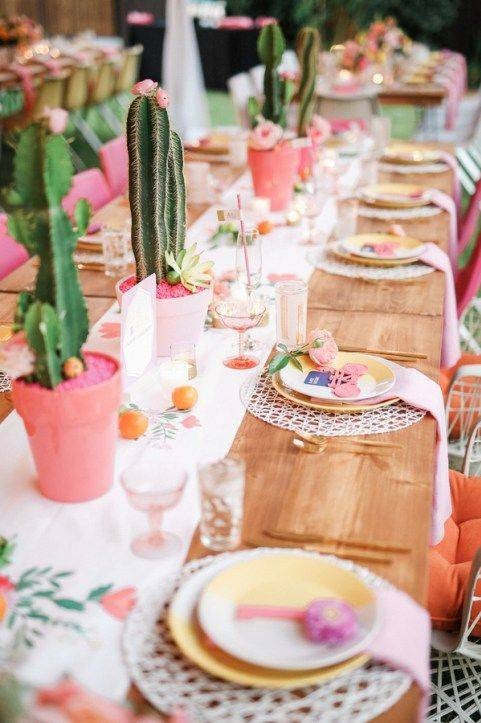 Easy Spring Centerpieces cacti in pink planters