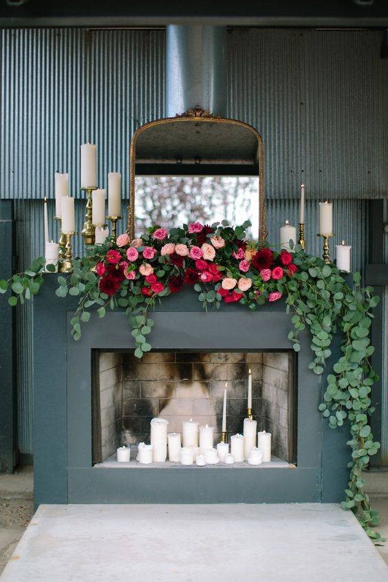 mantel decorating ideas for spring gray mantel with rose garland