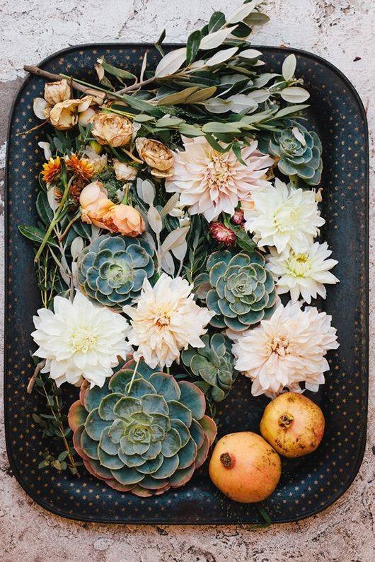 Spring Flower Arrangements succulents on a tray