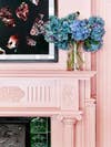 mantel decorating ideas for spring pink fireplace with blue hydrangeas