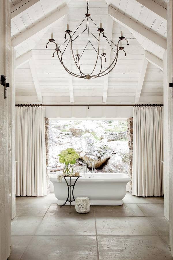 Best Modern Lake Houses White Master Bathroom Standalone Tub