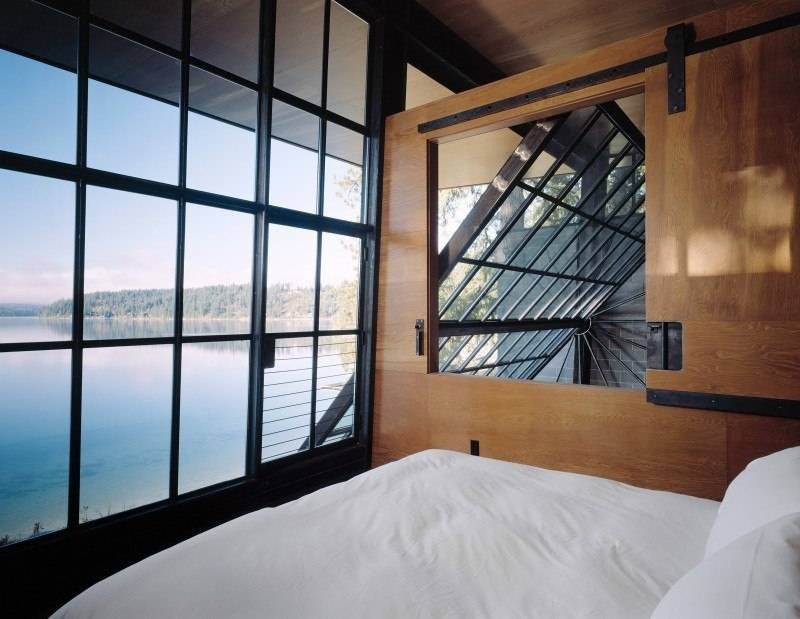 Best Modern Lake Houses Bedroom Floor To Ceiling Windows