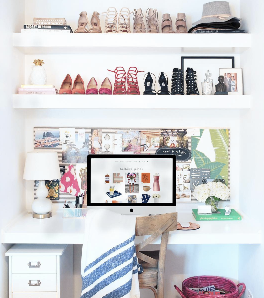 Home Office Decorating Ideas Shoe Shelves White Desk