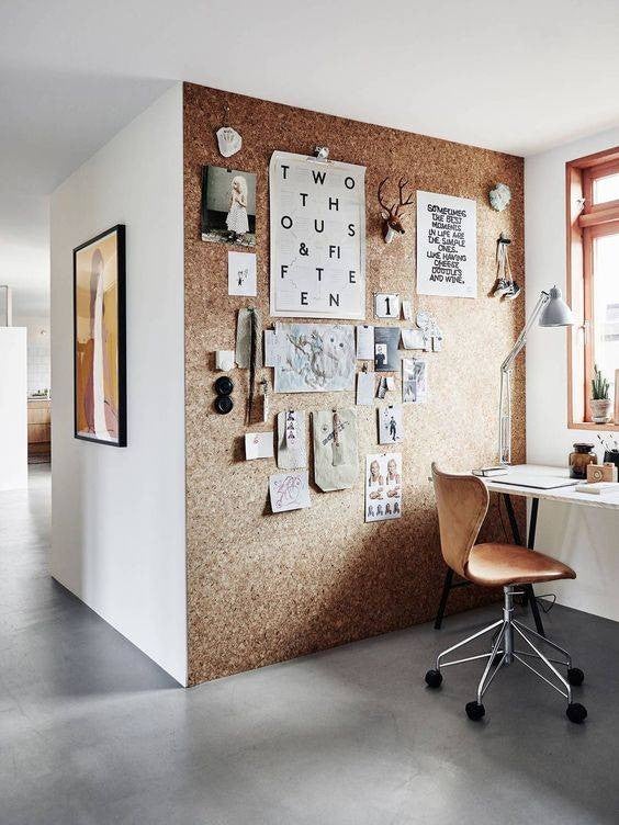 home office with cork wall