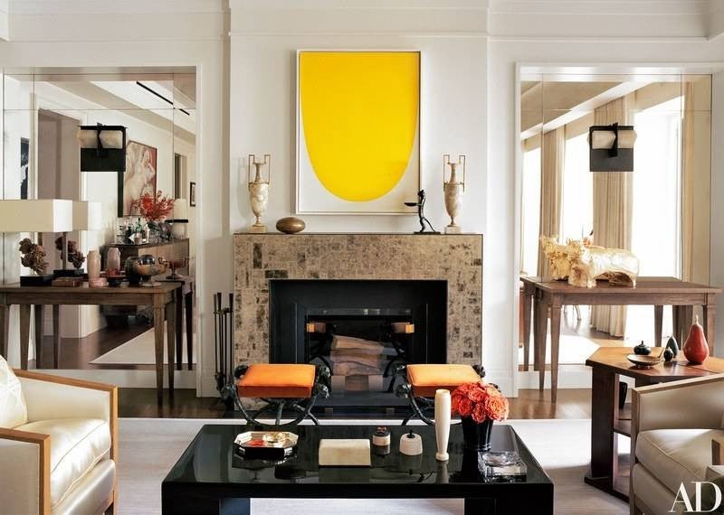 marc jacobs house living room with yellow artwork