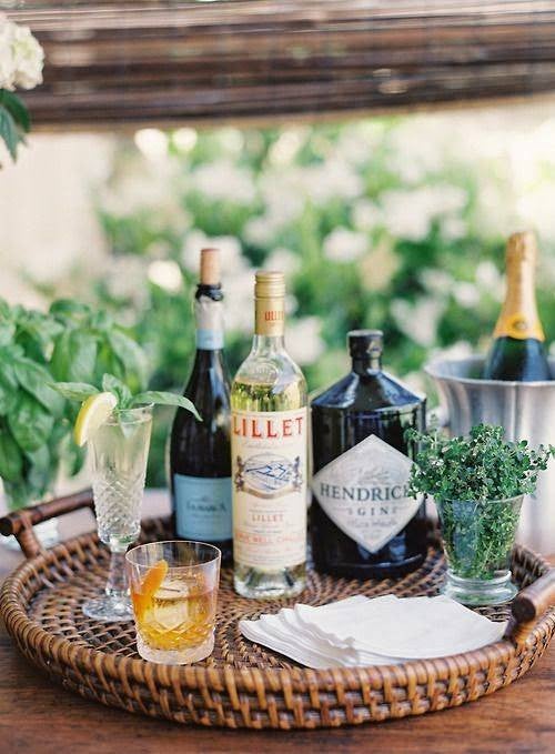 small space dinner party  bar tray with bottles