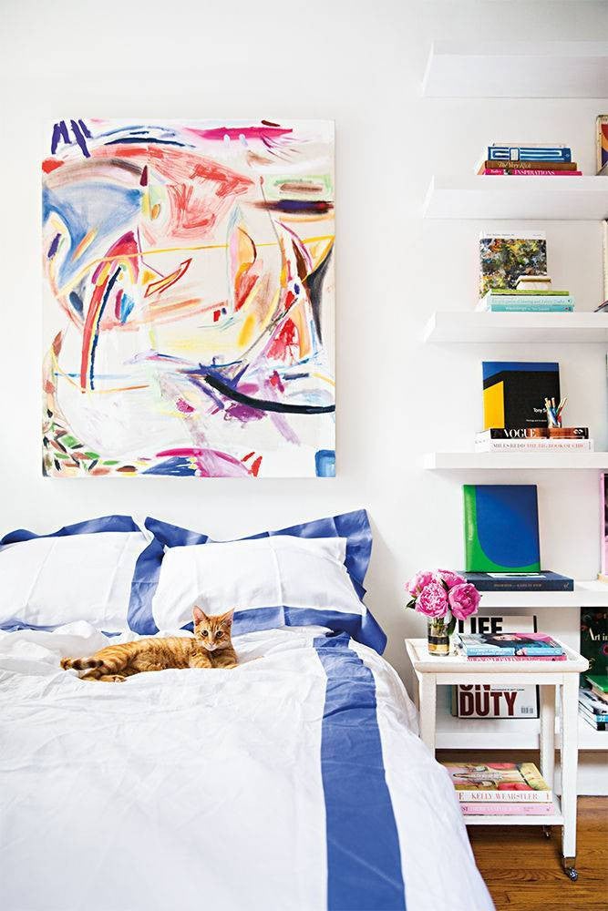 pet friendly rooms orange cat on white and blue bed