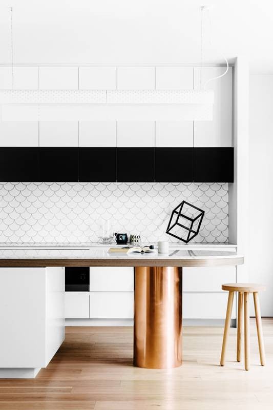 all white interiors black and white kitchen with copper