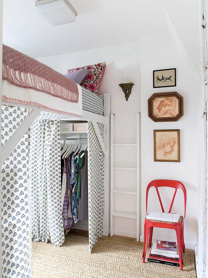decorating small spaces lofted bed with closet underneath