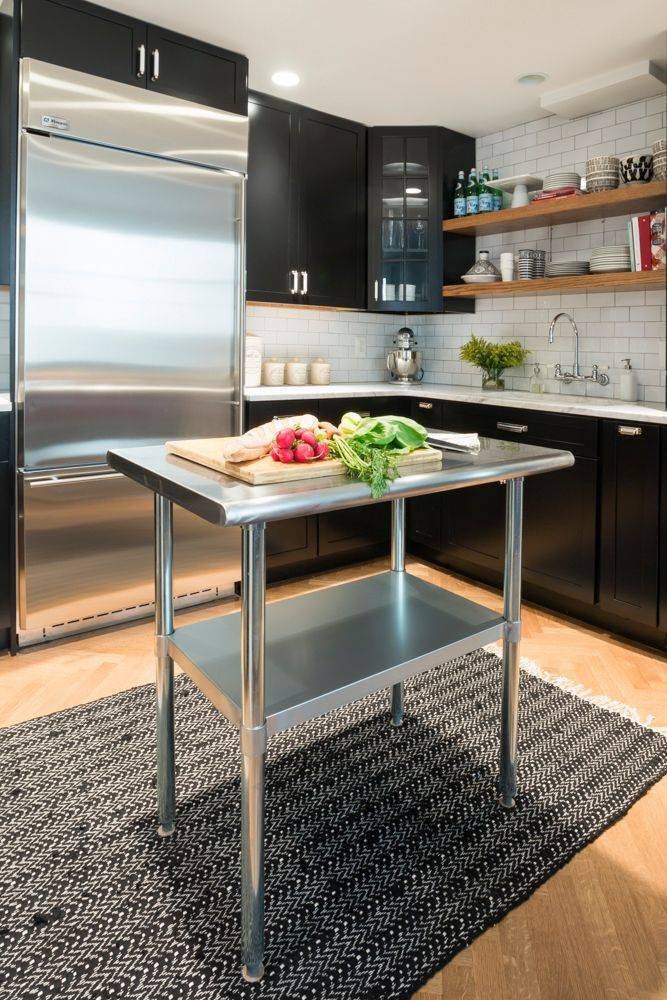 easy kitchen updates  stainless steel island in black kitchen