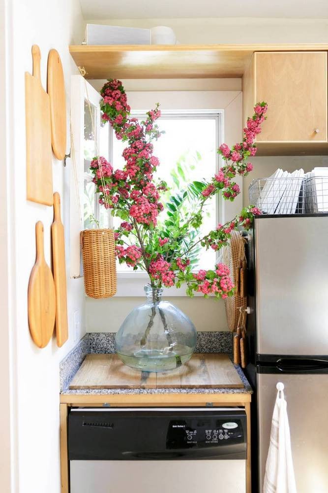 easy kitchen updates  small kitchen with cherry blossoms