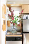 easy kitchen updates  small kitchen with cherry blossoms