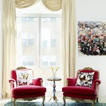 vintage furniture white room with red chairs