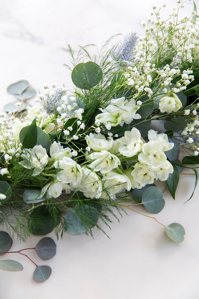 How To DIY A Garland For Your Tablescape White Green Florals