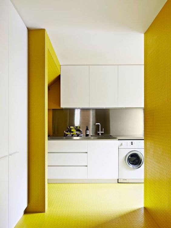 yellow laundry room
