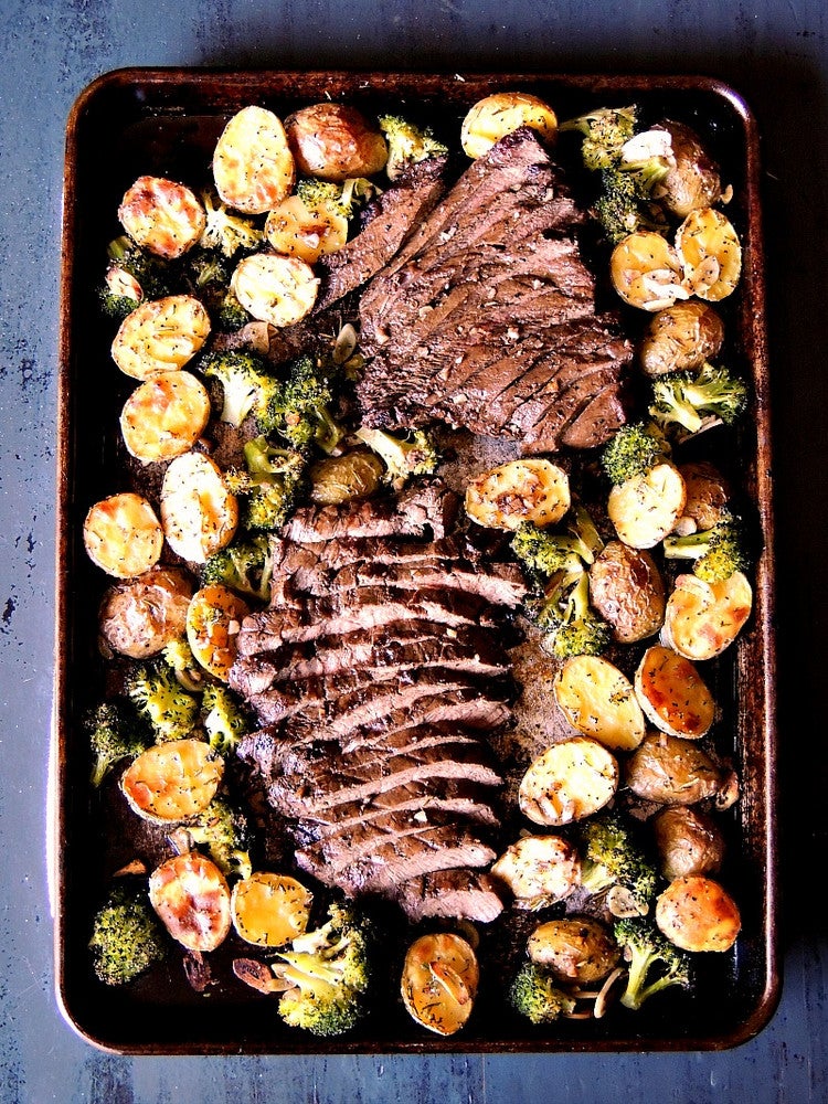 13 One-Sheet Dinner Recipes To Make On Passover: Sheet Pan Steak with Potatoes and Broccoli