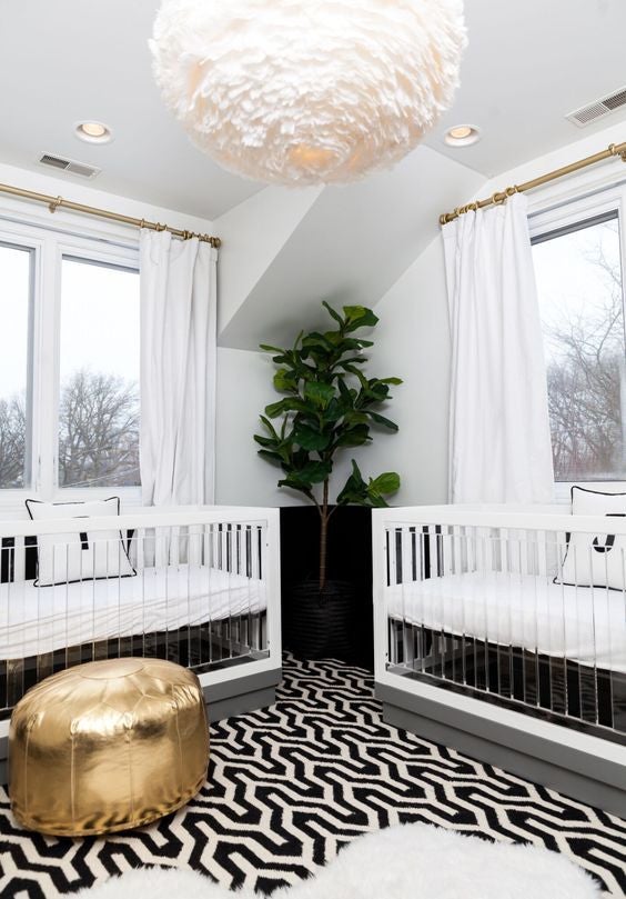 Twin Nursery Ideas: black and white and fluffy