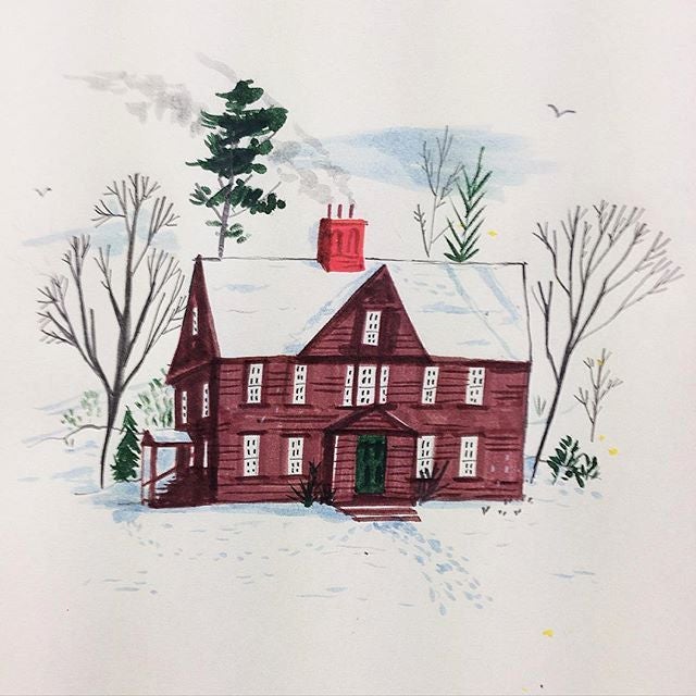 illustration of house in winter