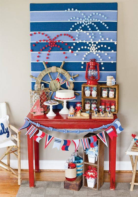 4th of July summer holiday table decorations red white and blue buffet