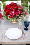 4th of July summer holiday table decorations white plates and red flowers