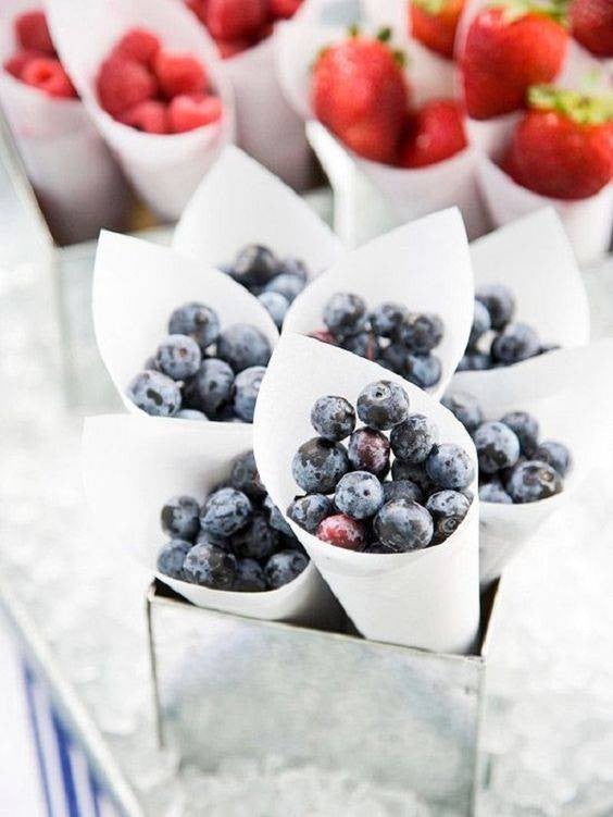 4th of July summer holiday table decorations blueberries in cones