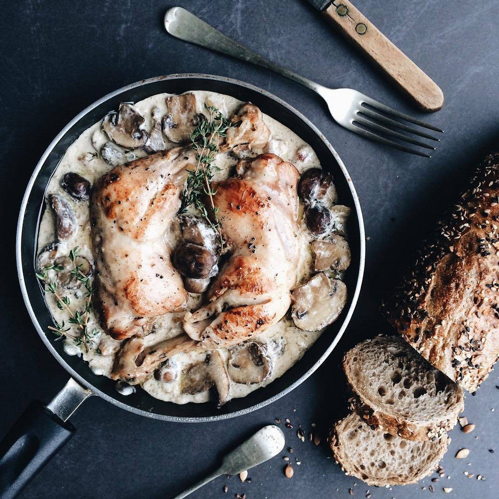 french cooking instagram coq au vin in a skillet