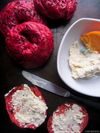 beet dye  beet bagels with whipped blue cheese
