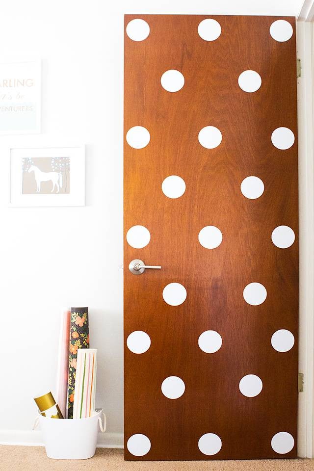 painted door polka dot contact paper door