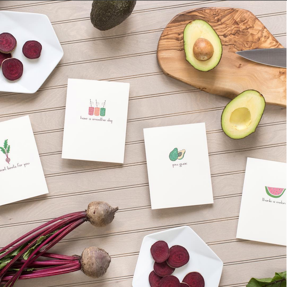 stationery designers greeting cards with avocados