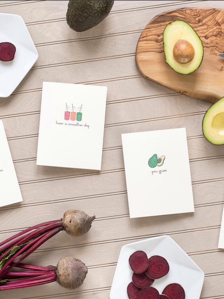 stationery designers greeting cards with avocados