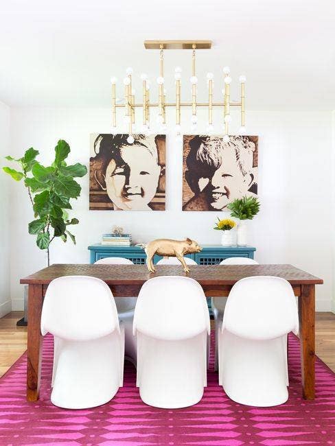 chandelier design pink rug dining room