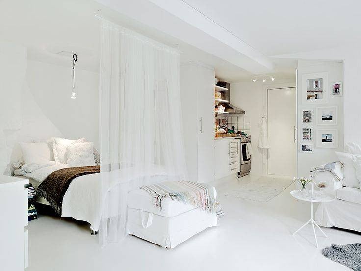 open layout floor plans white studio with curtain