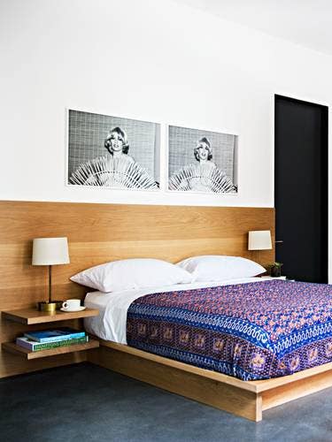Bed Frame Ideas Wood Bedside Tables Blue Pattern Bedspread