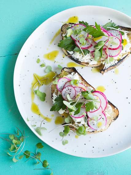 best vegetable recipes radish and goat cheese toast