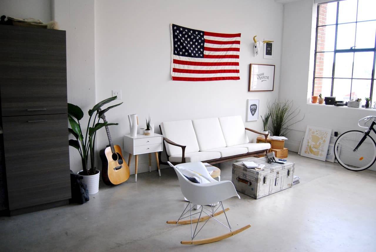 small studio decorating ideas white contemporary room with flag