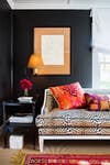 nail color trends black walls and leopard sofa
