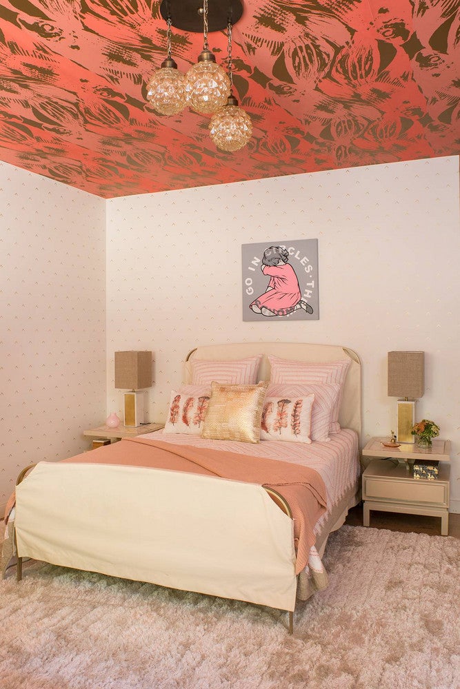 mid-century modern design pink bedroom
