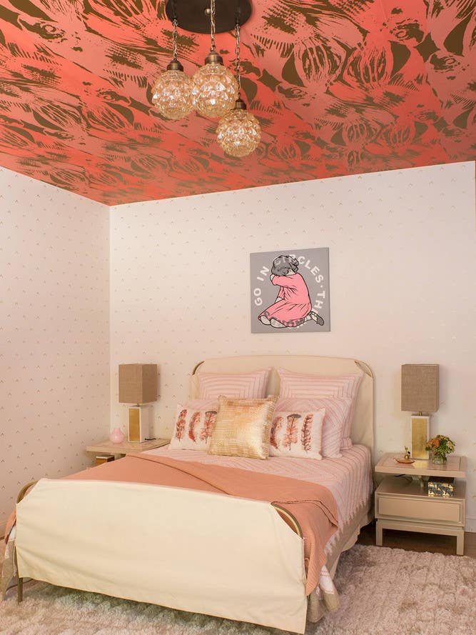 mid-century modern design pink bedroom