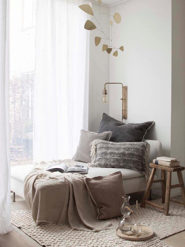 neutral Scandinavian-inspired decor reading nook
