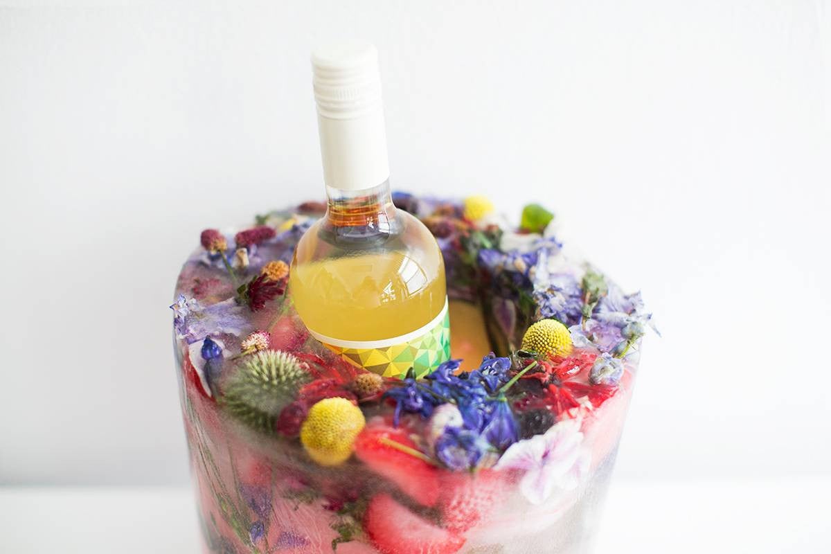 DIY Fruit And Flowers Ice Bucket close up