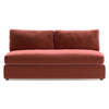armless red velvet sofa