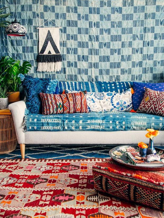 blue bohemian living room