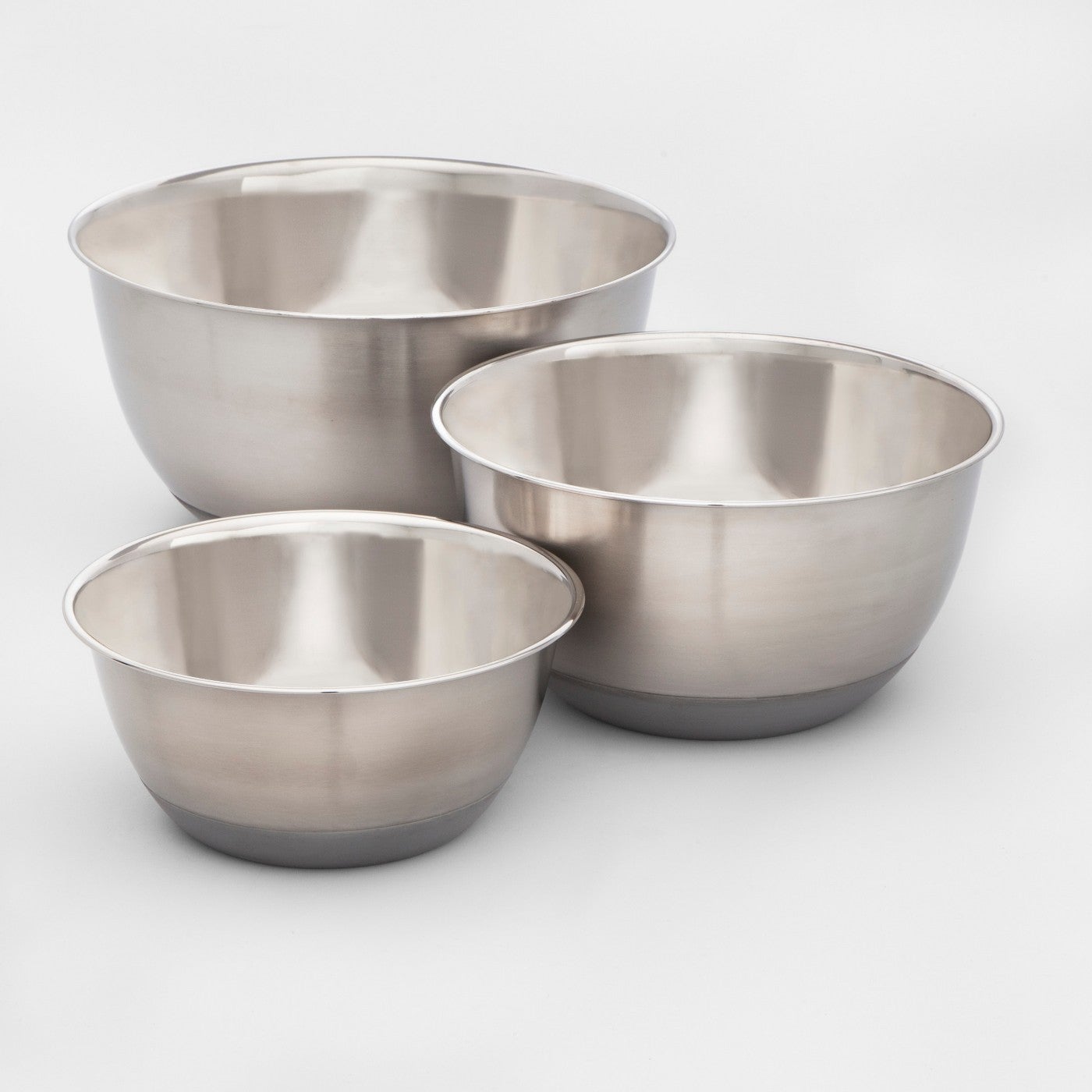 Set of 3 Non-Slip Mixing Bowls Stainless Steel