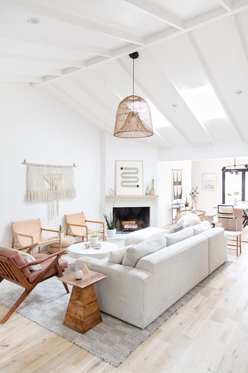 white living room with high ceilings