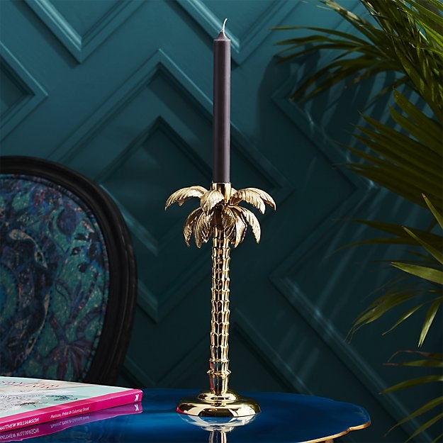 palm tree gold taper candle holder