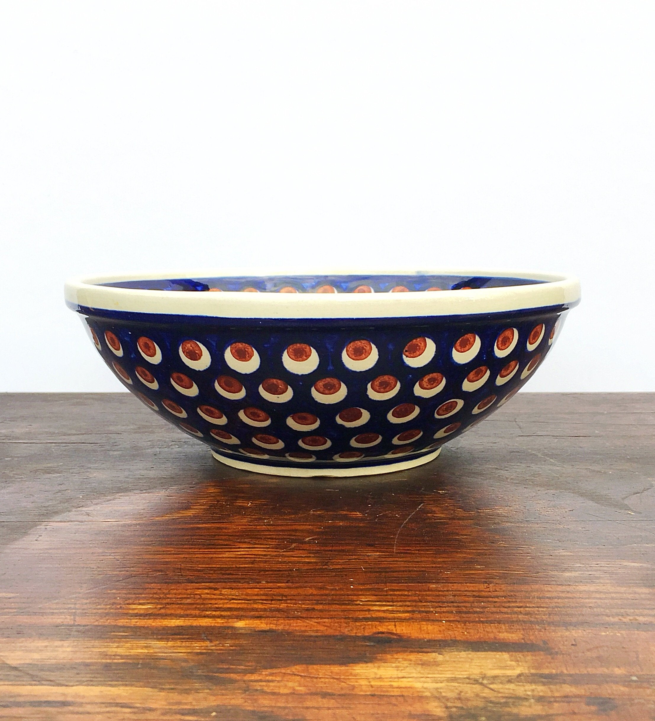 OLESLAWIEC Polish Pottery Bowl with Brown Eye Pattern